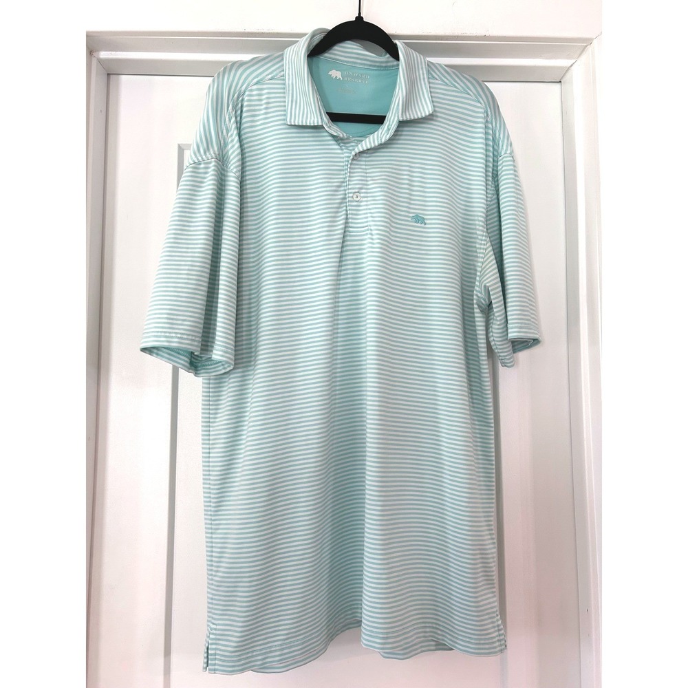 Onward Reserve Mens Large Blue White Striped Performance Golf Polo Shirt Golf